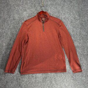 Eddie Bauer Shirt Mens Small Henley Rust Long Sleeve 1/4 Zip Pullover Tee FLAWS